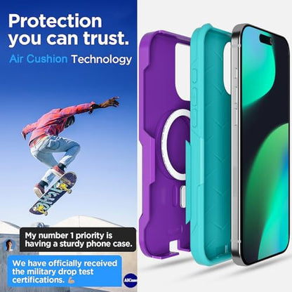 AICase for iPhone 16 Plus Case [Compatible MagSafe],Heavy Duty 20 FT Drop Protection Full Body Rugged Shockproof Military Protective Tough Durable Phone Cover 6.7" for Men Women_2 - color: Spring Blue/Purple with Magsafe