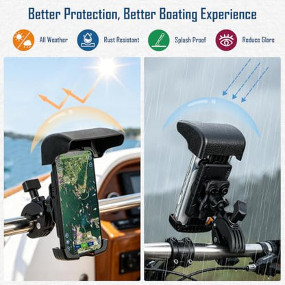 QualyQualy Boat Rail Phone Holder Marine Clamp-On with Sunshade - color: Crab Clamp with Sunshade