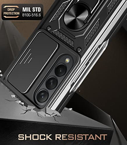 RKINC Case for Samsung Galaxy Z Fold 4 Case with Slide Camera Cover & Rotated Ring Kickstand Military Grade Shockproof with Magnetic Car Mount Holder Cover, Black - color: Black, size: Samsung Z Fold 4