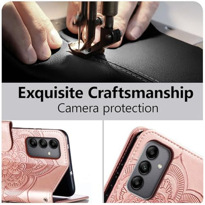 EYZUTAK Case for Samsung Galaxy A16 4G/5G, Premium Leather Magnetic Closure Flip Wallet Phone Case with Card Holder Cash Slot Stand Function Embossed Mandala Flower Shockproof Lanyard Cover -Rose Gold - color: Rose Gold, size: Samsung Galaxy A16 4G/5G