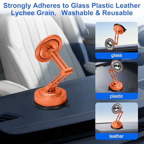All-Metal Alloy Long Arm Magnetic Suction Cup Car Phone Mount(Orange) - color: Orange
