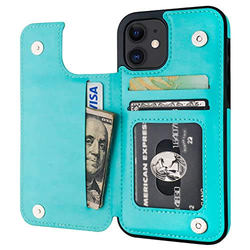 ONETOP for iPhone 12 & iPhone 12 Pro Wallet Case with Card Holder,LightBlue | Kickstand,ID/Cash Holder,Case Wallet with Card Slots,Double Magnetic Clasp,Durable PU Leather Shockproof Cover for Women Men - color: Light Blue
