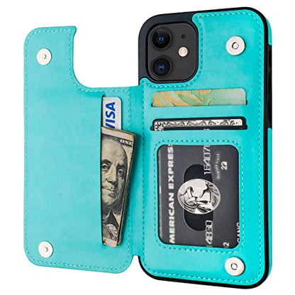 ONETOP for iPhone 12 & iPhone 12 Pro Wallet Case with Card Holder,LightBlue | Kickstand,ID/Cash Holder,Case Wallet with Card Slots,Double Magnetic Clasp,Durable PU Leather Shockproof Cover for Women Men - color: Light Blue
