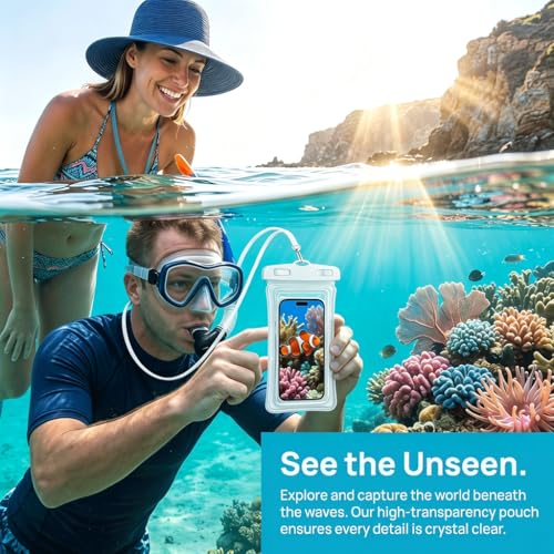 Waterproof Phone Pouch Case-[2 Pack][Easy Lock & Heavy Duty] IPX8 Water Proof Cell Phone Dry Bag for Beach,Swim Protector for iPhone 17 16 15 14 13 12 11 Pro Max Plus, Galaxy S25,7.2",White and Blue