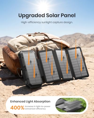 FEELLE Solar Power Bank 50000mAh Magnetic Portable Charger with Hand Crank - color: Black