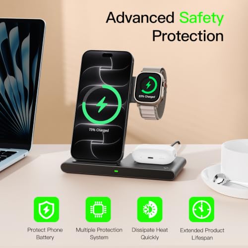 3 in 1 Foldable Wireless Charger Stand for iPhone Apple Watch AirPods - color: Black