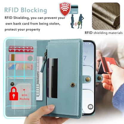 for Wallet Case Compatible with iPhone 17 Air,Multi-Function Detachable 2 in 1 Magnetic iPhone 17 Air Case Wallet,Flip Strap Zipper Card Holder Phone Case with Shoulder Straps (Blue) - color: Blue, size: iPhone 17Air
