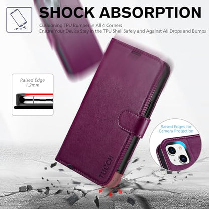 TUCCH Wallet Case for iPhone 14 (6.1") 2022, Flip Stand, Plum Purple | RFID Blocking, 4 Card Holders, Kickstand, PU Leather, Shockproof TPU Shell, Magnetic Closure, Protective Folio Cover - color: Plum Purple