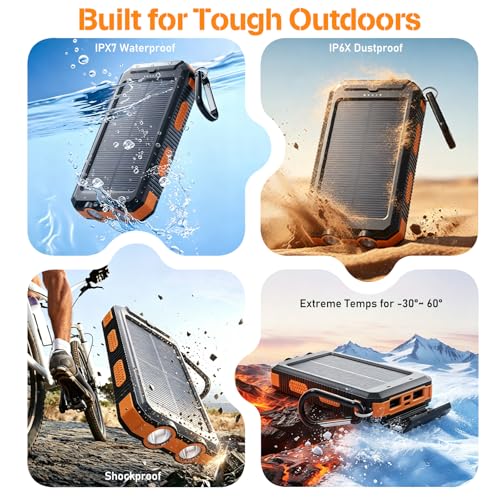 Solar Power Bank 38800mAh Portable Charger for iPhone18/17/16, Samsung - color: Pumpkin