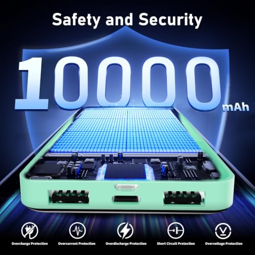 Portable Charger, 10000mAh Power Bank, Travel Battery Pack - color: Green