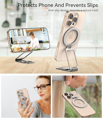 Magnetic Phone Ring Holder for MagSafe Phone Grip & Kickstand, Strong Dual-Sided Magnets Compatible with MagSafe Car Mount Gym for iPhone 17/16 Pro Max 15/14/13/12 and Android Phone Cases (Titanium) - color: Titanium