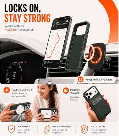 LOOXER® Heavy Duty Rugged Magnetic Case for iPhone 17 Pro (6.3”) | Military Grade Shockproof Protection,MagSafe Compatible+ Tempered Glass Included (Green, 17 Pro) - color: Green, size: 17 Pro