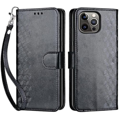 for iPhone 13 Pro Wallet case, Black-Cube | 3 Card Holders, Kickstand, Shockproof TPU Shell, PU Leather, Magnetic Closure, Protective Flip Folio Cover, Women - color: 4