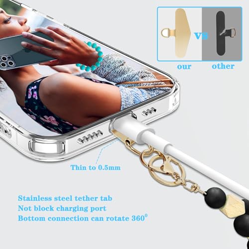 Silicone Beaded Phone Wrist Strap, Phone Bracelet Strap with Tether Tab Elastic Hands Free Wristlet Strap - color: Black