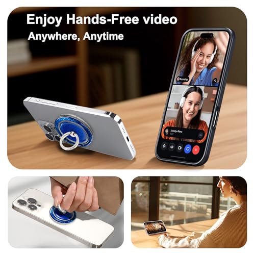 Blue Sparkly Magnetic Ring Grip for MagSafe, Bling Phone Stand - color: Blue