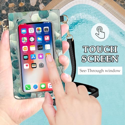 Small Crossbody Bags for Women Touchscreen Cell Phone Bag Cross Body Purses with adjustable Strap,Gifts For Teenage Girls - color: Mint green Leaf