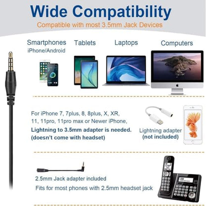 Wantek Cell Phone Headset with Microphone Noise Cancelling, Wired 3.5mm Computer Headphone for iPhone Samsung Android PC Laptop Tablet Skype Call Center Home Office, Ultra Comfort(F602J35)