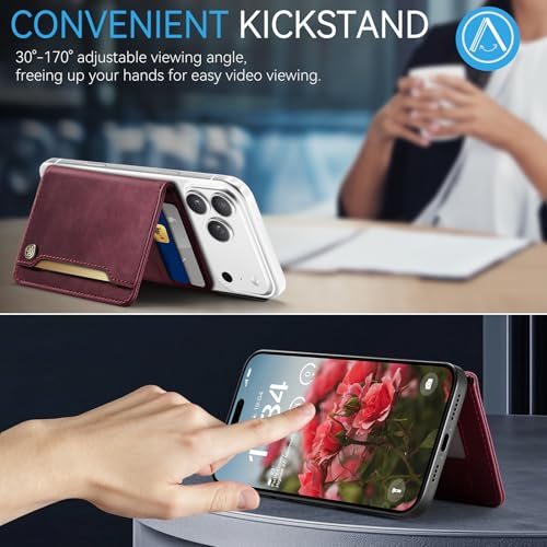 Vinich for MagSafe Wallet Magnetic RFID Blocking Card Holder, Burgundy - color: Burgundy