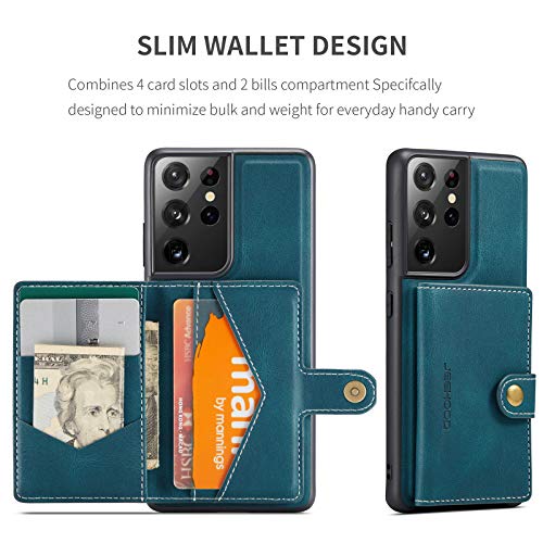 Simicoo Compatible with Samsung S22 Ultra Detachable Magnetic Wallet case Credit Card Holder Money Clip Front Pocket Stand Leather Men Women Wallet Double Shockproof (Blue) - color: Blue