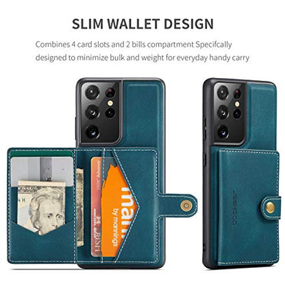 Simicoo Compatible with Samsung S22 Ultra Detachable Magnetic Wallet case Credit Card Holder Money Clip Front Pocket Stand Leather Men Women Wallet Double Shockproof (Blue) - color: Blue