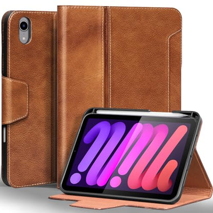 Gexmil Leather Case for iPad mini 7 A17 Pro/iPad mini 6 Gen 8.3 Inch - color: Vegetable Tanned Brown