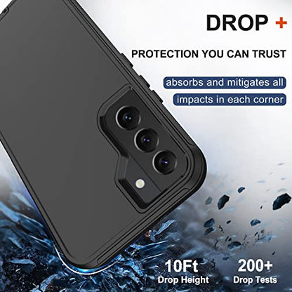 for Samsung Galaxy S22 Case with Belt Clip Holster, 2X Screen Protector, [Military Grade Protection] Heavy Duty Full Body Shockproof Dust-Proof Rugged Protective Cover for Samsung S22 5G Black - color: Black