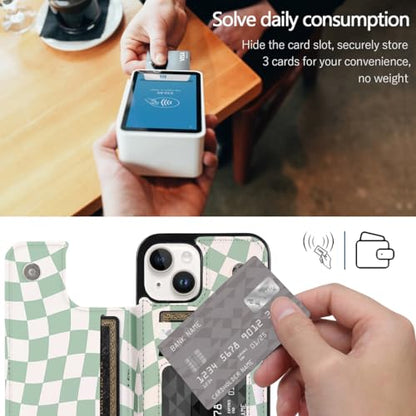 Compatible with iPhone 14/13 6.1" Wallet Case with Card Holder Folio Flip PU Leather Kickstand Card Slots Case Double Magnetic Clasp and RFID Blocking Cover 6.1 Inch (Green Checkerboard) - color: Checkerboard, size: iPhone 14/13