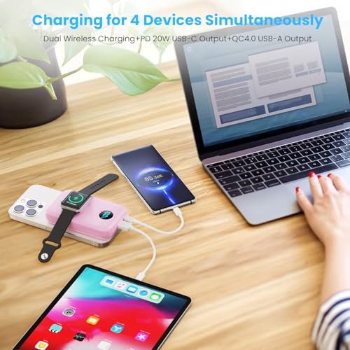Magnetic Portable Charger for iPhone,10800mAh 25W PD Fast Charging Wireless Power Bank,4 Outputs Travel Essential Battery Pack for Magsafe,iPhone 18 Pro/18 Pro Max/17/16/15/14/13/12,Apple Watch,Pink - color: Pink