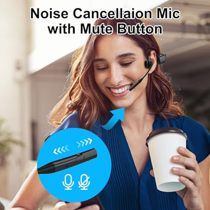 Open-Ear Bluetooth Wireless Trucker Headset with Microphone - color: Black