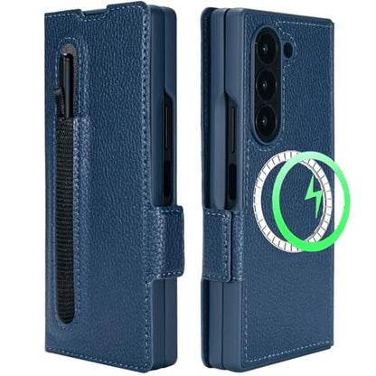 for Samsung Galaxy Z Fold 7 Wallet Case with Card Holder Slots & Compatible with MagSafe, RFID Blocking, Hinge Protection, Magnetic Luxury Leather Slim Wallet Folio Phone Cover (Blue) - color: Blue, size: Z Fold 7