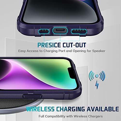 Rugged Shield 8ft Drop Proof TPU Thick Armor Tactical Protective Case Compatible with iPhone 14 (6.1 inches) - Deep Purple - color: Deep Purple, size: iPhone 14