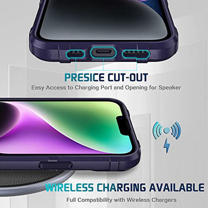Rugged Shield 8ft Drop Proof TPU Thick Armor Tactical Protective Case Compatible with iPhone 14 (6.1 inches) - Deep Purple - color: Deep Purple, size: iPhone 14