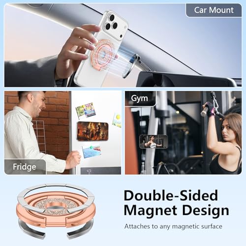 Magnetic Phone Ring Holder Stand for MagSafe Grip, Double Sided Adjustable - color: Rose Gold