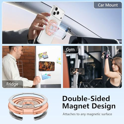 Magnetic Phone Ring Holder Stand for MagSafe Grip, Double Sided Adjustable - color: Rose Gold