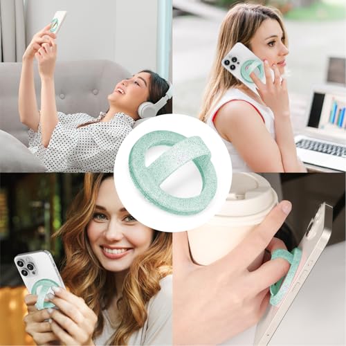 Magnetic Silicone Ring Grip Phone Holder, Phone Loop, Magsafe Phone Grip - color: Green Sparkle