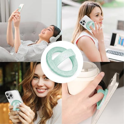 Magnetic Silicone Ring Grip Phone Holder, Phone Loop, Magsafe Phone Grip - color: Green Sparkle