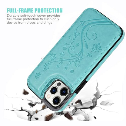 Wallet Case Compatible with iPhone 15,Slim Protective case with Card Holder,Premium PU Leather Kickstand Card Slots with Double Magnetic Clasp for iPhone 15(6.1")-Green Butterfly - color: Green