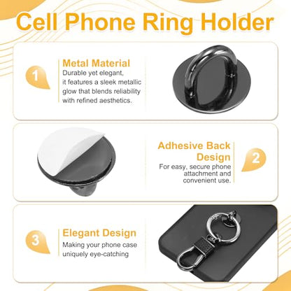 12Pcs Phone Ring Holder (0.7 Inch) - Adhesive Round Shaped Phone Finger Grip Hook Smartphones Keychain Ring Charm Loop for DIY Tablet Case Accessories, Black - color: Black