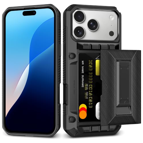 SAMONPOW for iPhone 18 Pro Max Case with Card Holder [4 Cards] & Kickstand - size: for iPhone 17 Pro Max/18 Pro Max