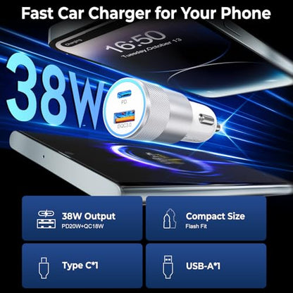 3-Pack Car Charger, Ancekoy 38W Dual Port PD & QC 3.0 Car Phone Charger - color: White, size: 3-Pack