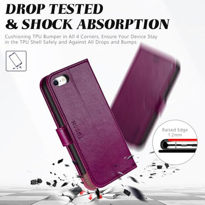 TUCCH Wallet Case for iPhone SE 2022/SE 2020/iPhone 8/7 (4.7"), Plum Purple | 3 Card Holders, Kickstand, PU Leather, Shockproof TPU Shell, Magnetic Closure, Protective Folio Cover - color: Plum Purple