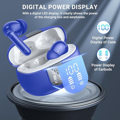 Wireless Earbuds, 2024 Wireless Headphones HiFi Stereo Earphones with 4 ENC Noise Canceling Mic, 42Hs Playtime In Ear Earbud, Bluetooth 5.3 Sport Earphones with LED Power Display for Android iOS Blue - color: Blue