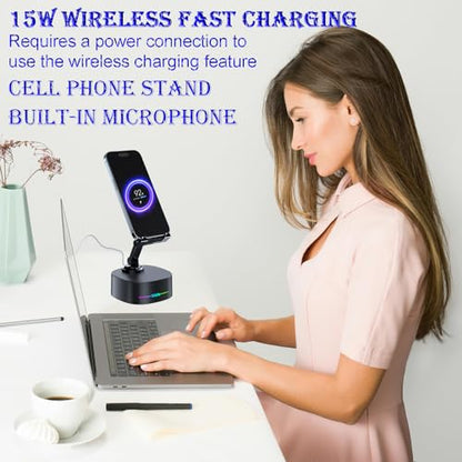 Bluetooth Speaker with Wireless Charging and Cell Phone Stand, Black