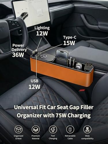 75W Retractable Car Charger with Car Seat Gap Filler,4 in1 Car Charging