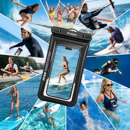 Waterproof Phone Pouch Floating 2 Pack, IP68 Waterproof Phone Case with Lanyard for iPhone 17 16 15 Pro Max, Galaxy S26 Ultra, Touch Screen, Cell Phone Dry Bag for Beach Cruise Essentials, Up to 8.5" - color: Black + Pink