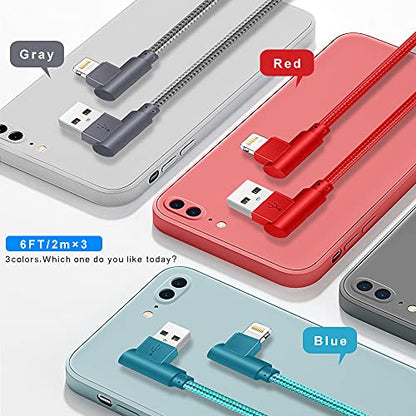 SHUSEL for iPhone Charger Cable Right Angle Lightning Cable 3Pack - size: 3colros 6FT