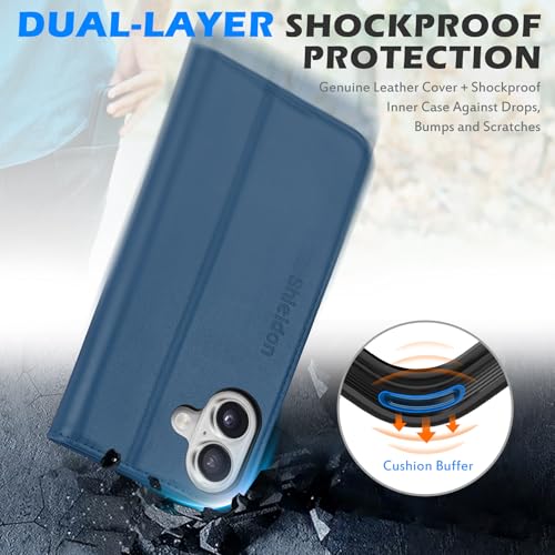 SHIELDON Genuine Leather Wallet Case for iPhone 17 6.3" 2025, Royal Blue | Magnetic Closure, RFID Blocking, Credit Card Holder, Kickstand, Folio Design, Shockproof Phone Cover for Men Women - color: Royal Blue