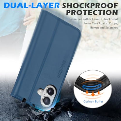 SHIELDON Genuine Leather Wallet Case for iPhone 17 6.3" 2025, Royal Blue | Magnetic Closure, RFID Blocking, Credit Card Holder, Kickstand, Folio Design, Shockproof Phone Cover for Men Women - color: Royal Blue