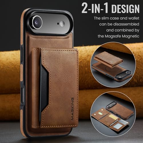 K2 2 in 1 Detachable Magnetic Phone Cases Compatible with iPhone Air / 17 Air Case with Card Holder RFID Blocking , Compatible with Magsafe Wallet, Leather 6.5'' (Brown, iPhone Air) - color: Brown, size: iPhone Air
