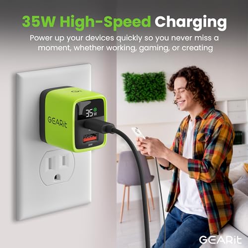 GEARit 35W USB C Brick - Dual-Port GaN Wall Charger with Smart LED Display
